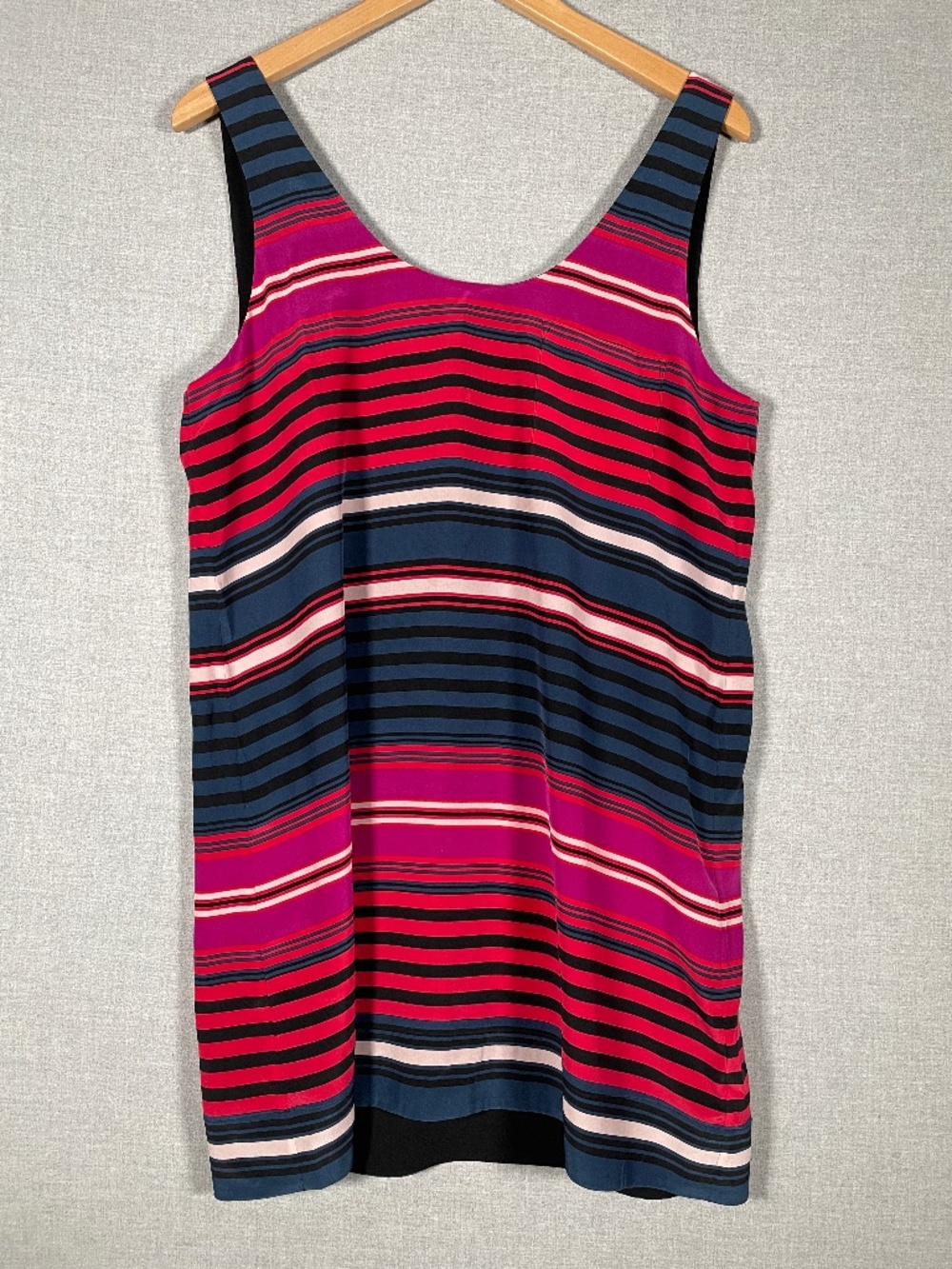 Joie Dawna Striped Silk Mini Tank Dress Medium Caviar Navy Fuchsia Pink Pocket